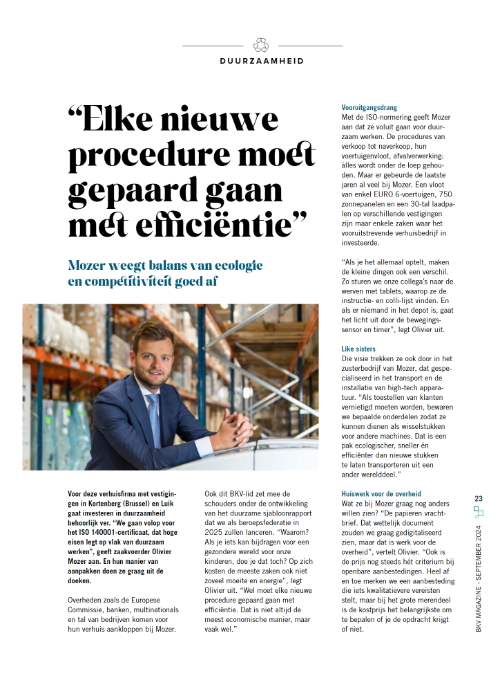 Image représentant l’article: Mozer Belux dans le BKV Magazine – Travailler durablement pour un avenir meilleur ! 